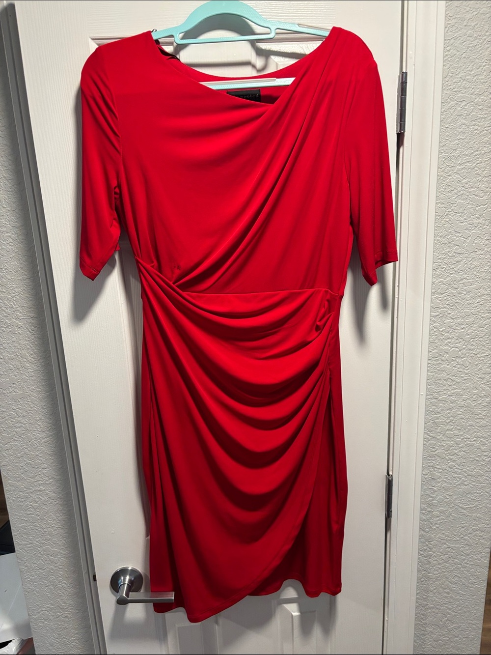 connected apparel Red Draped Midi Dress